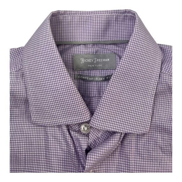 Hickey Freeman New York Mens Large Long Sleeve Purple Small Check‎ 16" Neck - Picture 4 of 5